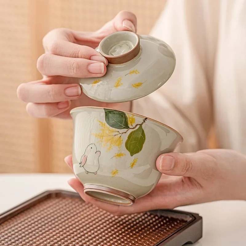 Купа от билков дърво, сив заек, Чаена чаша с две корици, керамични чайника, един висококачествен чай набор от кунг-фу Не е горещ