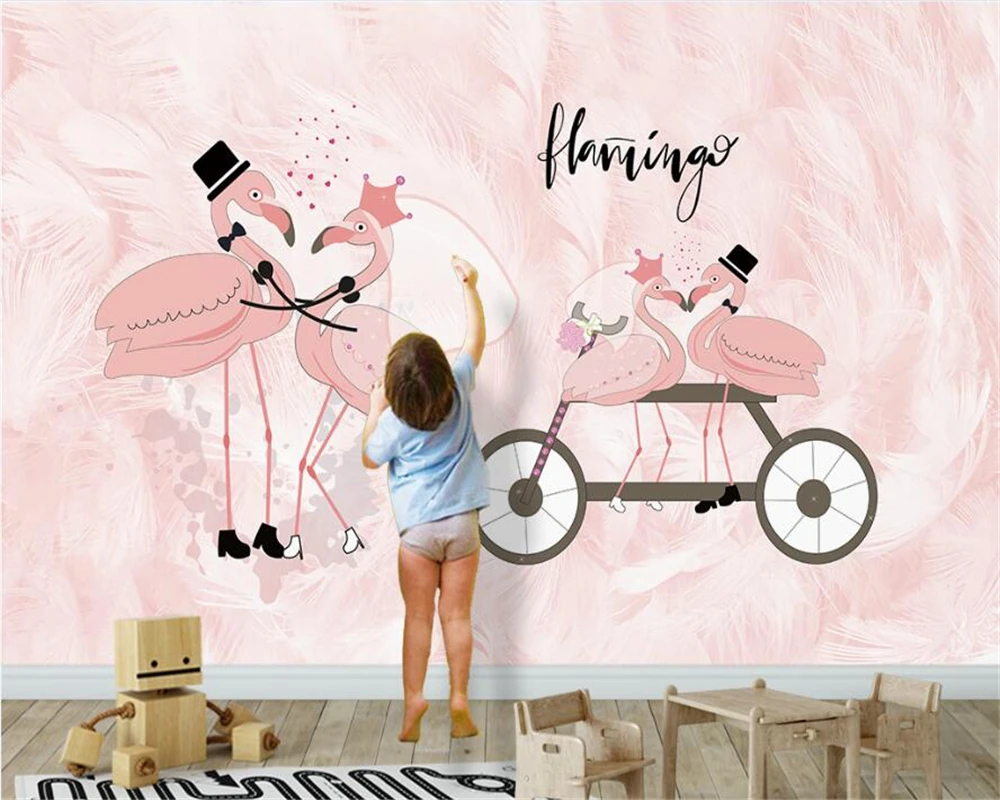 Потребителски тапети 3d в скандинавски стил ins двойка фламинго фонова стена на детската стая украса на детска градина картина фотообои