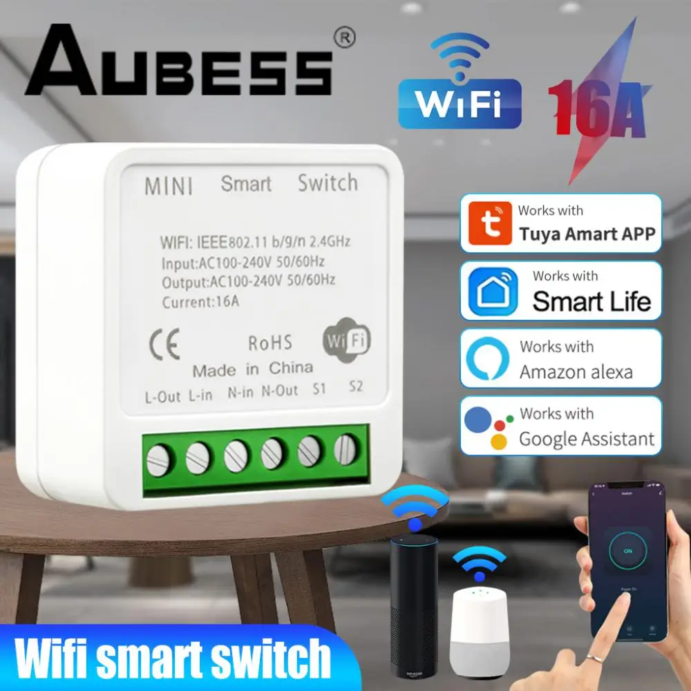 1 / 2 ЕЛЕМЕНТА Sasha 16A Wifi Mini Smart Switch Light 220V Поддържа 2-лентов Модул за автоматизиране на времето за управление на Заявление за Алекса Home