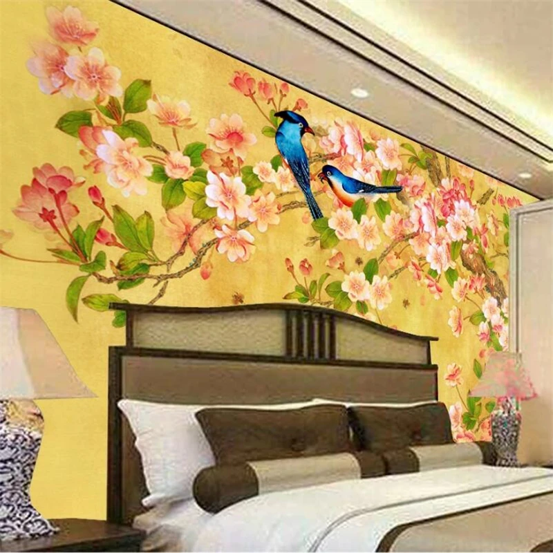 wellyu papel de parede Потребителски тапети 3d стенопис украса с цветя и птици Китайската стенопис дневна спалня 3d тапети тапети