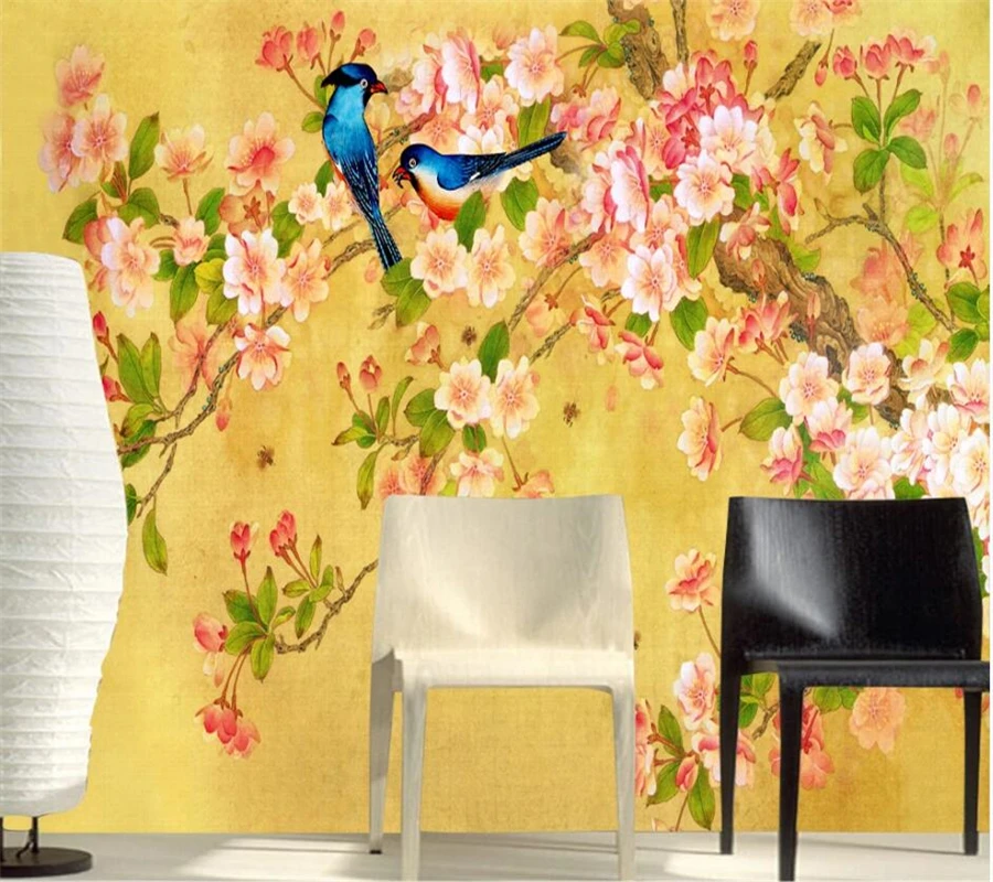 wellyu papel de parede Потребителски тапети 3d стенопис украса с цветя и птици Китайската стенопис дневна спалня 3d тапети тапети