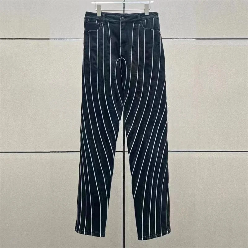 Дамски дънки 2023, есенни Корейски модерен панталон-молив с контрастиращи поставяне на ивици, дамски панталон-молив от чист памук, реколта панталони Y2k