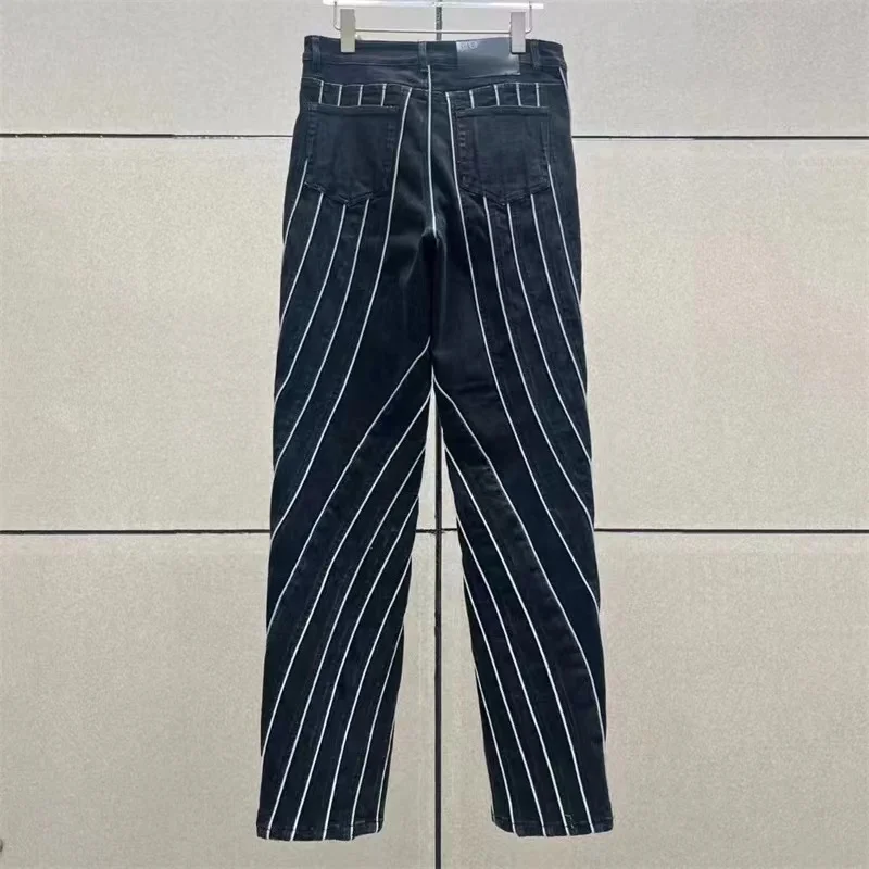 Дамски дънки 2023, есенни Корейски модерен панталон-молив с контрастиращи поставяне на ивици, дамски панталон-молив от чист памук, реколта панталони Y2k
