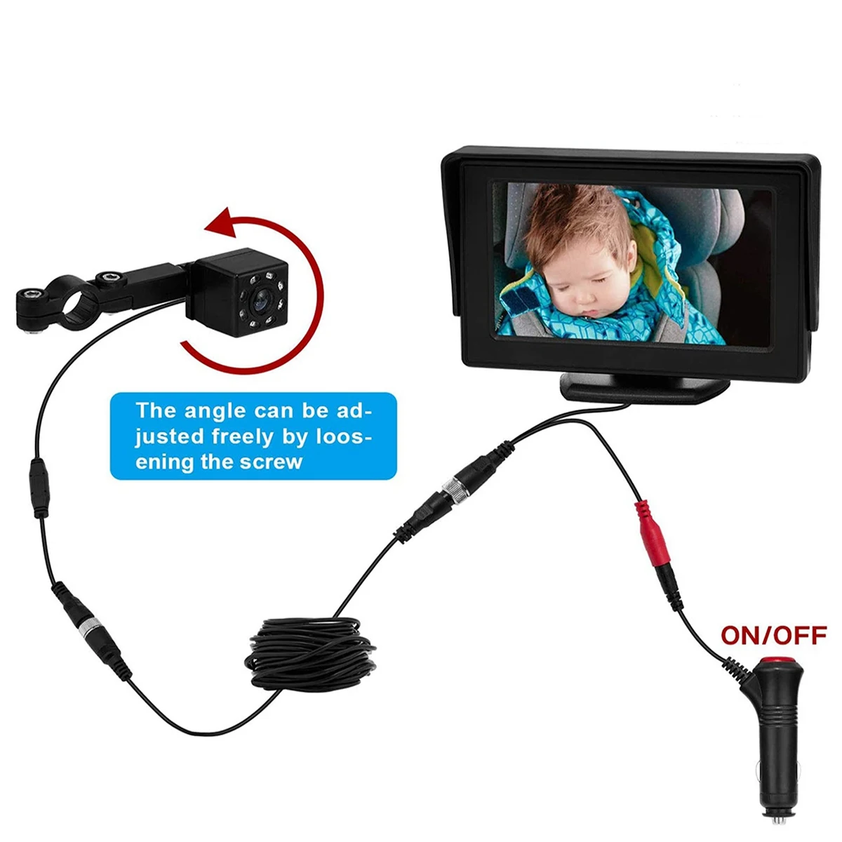 Детски кола на бебето следи с огледало за обратно виждане, регулируема на 360 градуса камера за обратно виждане камера за нощно виждане