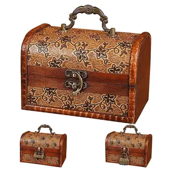 Реколта Ковчег за бижута Органайзер за съхранение на Дървени Украшения със Заключващи се Чекмеджета Средна Капацитет Кутия за съхранение на бижута Съхранение на Антични Съкровища