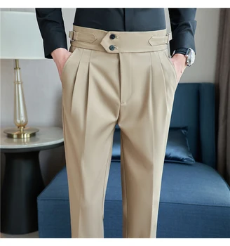 2023 Мъжки Костюмные Панталони с Високо качество За бизнес Отдих, Мъжки Панталони В английски стил, Обикновена Ежедневни панталони С висока талия, плътно Прилепнали Панталони 38