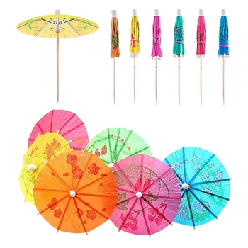 50шт Смесен цвят (в торби) украса на коктейл бамбук пръчка във формата на чадър Дим сум торта плодови пръчка малък чадър пръчка