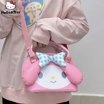 Sanrio Melody, эстетичная чанта-месинджър от изкуствена кожа с лък, женски сладки чанти, Y2k, чанта за през рамо в японски стил Jk, розови луксозни чанти