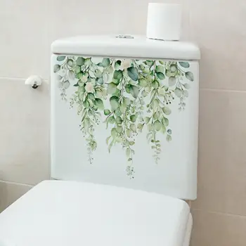 Водоустойчив стикер за тоалетна чиния, лесна за инсталиране на Стикер на тоалетна чиния с ярки зелени растителни модел, самоклеящийся тоалетна чиния за баня