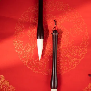 Четка за калиграфия с китайски двустишиями голям размер с каишка, държач за химикалки от масивна дървесина, китайска четка за рисуване във формата на бункера