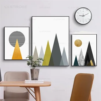 Абстрактна геометрична Стенни живопис върху платно за всекидневната, модерен домашен плакат с изображение на триъгълник, планински Изгрев, декоративни снимки