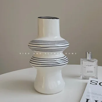 Керамична ваза в художествен стил, с хоризонтална лента, украшение за хола, маса за хранене, цветен съд