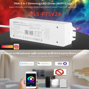 MiBoxer WL5-P75V24 RGB + CCT Затемняющий led драйвер WiFi + 2,4 G Вграден адаптер за захранване AC100V ~ 240V НА DC24V 75 W Поддръжка на множествено число на управление