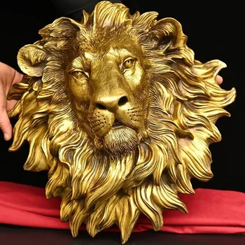 42 см, фабричная стенни главата на животното, Мъжки лъв, народно Бронзова Мед украса за дома, маска с глава на Лъв, Статуя, скулптура