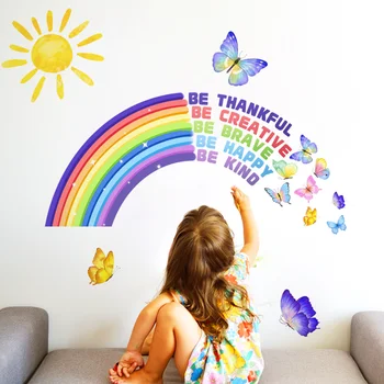 Стикер за стена с дъгова английската пеперуда, Детска стая, спалня, самозалепващи се тапети, художествени етикети, украса на заден план, за къща