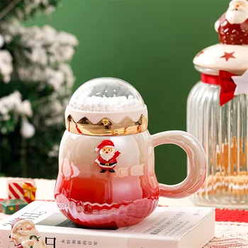 Коледни Чаши Дърво на Дядо Коледа Керамична Чаша със Сняг Пейзаж на Кутията Креативен Коледен Подарък Празничен Офис Домашна Чаша За Кафе С Мляко