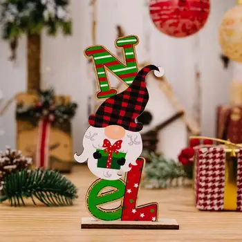 Украса от дърво, Дядо Коледа, Колоритна Коледна украса от дърво, Дядо Коледа, Снежен човек, Джудже, многократна употреба Десктоп украса, Аксесоари за партита