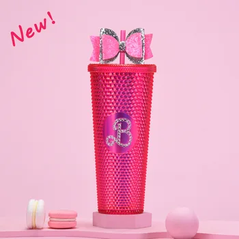 Чаша С Шипове Barbiee Kawaii Bling Pink Barbi Water Cup Barbi Movie Слама Чаша Преносима Бутилка За Пиене Коледен Подарък За Момичета Чаша