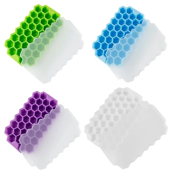 8 опаковки цветни тави за кубчета лед във формата на сот с 37 кухини, форми за лед, с подвижни капаци,