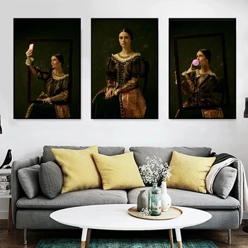 Най-забавната Жена Селфи Картина Върху Платно Портрет на Дъвчене на Дъвка, Плакати и Щампи Монтиране на Картината Изкуство за Декора на Стените на Хола