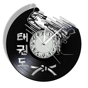 Корейското Бойно изкуство Таекуондо Тъпо Часовници Музей Таекуондо Център за Бойно Стенно изкуство Ретро Тиха Vinyl Плоча Стенни часовници