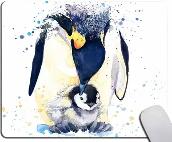 Геймърска подложка за мишка за мама и бебе с акварельным пингвин, Нескользящий гумена подложка за мишка, непромокаема подложка за мишка за офис лаптоп 9,5X7,9 инча