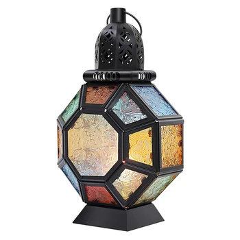Ретро-железния свещник, преносим Марокански свещник от витражного стъкло, окачена лампа, фенер, за вятъра, домашен декор
