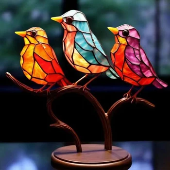 Настолно украшение с витражными птици в бранша, двустранни цветни орнаменти във формата на птици, C