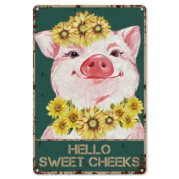 Реколта Лидице Знак Здравей, Sweet Cheeks Pig Foral за Тоалетна в Банята, WC Washroom Decor - най-Добрият Подарък За Декор на Фермерска Къща
