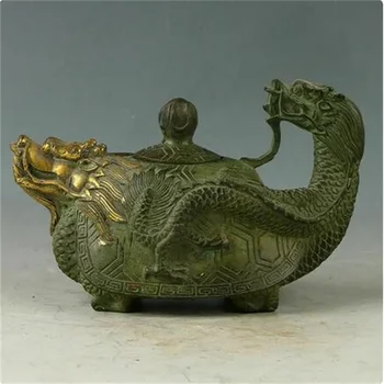 Коллекционный китайски изискан месинг чайник, ръчна изработка с костенурката-дракон, винарска гърне