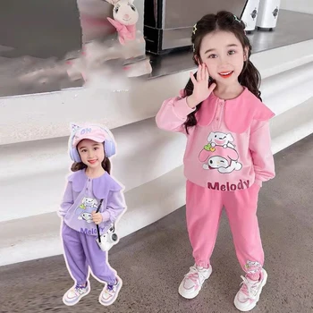 Sanrio Kawaii Аниме My Melody Детски Пролетно-есенен спортен костюм Сладък Cartoony топ с дълги ръкави и Панталони Подаръци за момичета