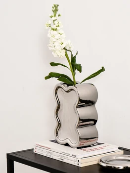 Украса на работния плот Nordic Home Office Луксозна сребърно покритие Ваза Ваза За сухи Цветя Керамична Ваза за цветя Модерна Мини-Ваза vazen