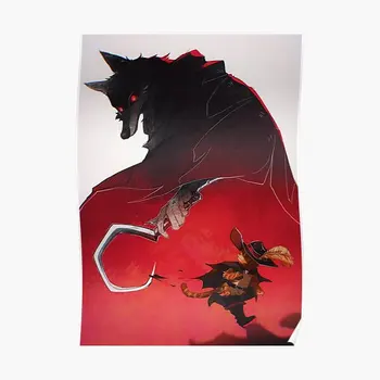 Смъртта на Вълка Death Wolf Котка В Чизми Пу Плакат Художествена Живопис Реколта Забавна стая Модерно бижу с принтом Стена, Без рамки