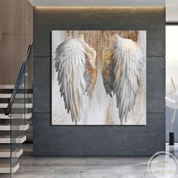 Модерни, абстрактни плакати с бели крила, крила на Ангел, щампи върху платно, картини в стил поп-арт за всекидневна, декориране на дома.
