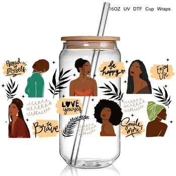  15+ Красивите етикети за тайна чаши с 3D UV-принтом за момичета в стил афро, обичай Черни опаковки с афро-потвърждение за 16 унции Libbey Glass