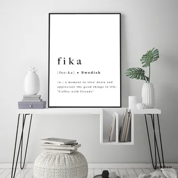 Вдъхновяващи плакат с шведската цитат Fika, Швеция, Скандинавски живопис върху платно, Модерни художествени стенни картини, Произведения на домашен интериор