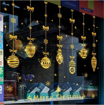Златни стикери за стена с Коледен Елен и Снежинкой, направени със собствените си ръце, Начало декор, декорация на витрини, фестивал стена на изкуството, стенни стикери