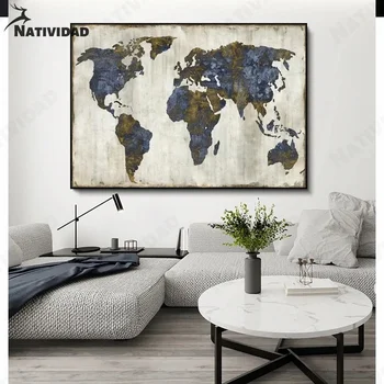 Карта на света Платно Картина Декор на Абстрактното изкуство Печат Плакат на Скандинавска мода Дневна Спалня Декорация на дома Стикер за стена