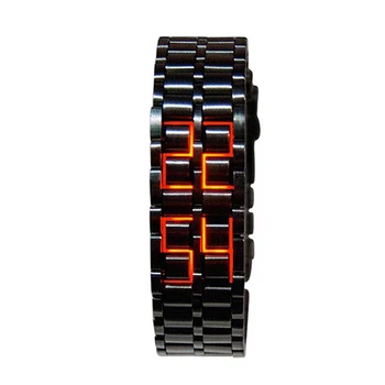 Модни черни изцяло метална цифров часовник Lava, мъжки часовници с червено / синьо led дисплей, подаръци за мъже, спортни творчески часовници за момчета