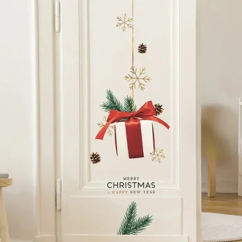 Стикери за стена с изображение на Коледните подаръци, Картинки за украса на Коледното врати, Начало декор, Коледни стикери Стикер за Стъкло на прозореца, Стикера на вратата
