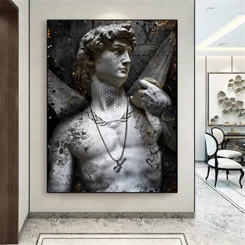 Естетически плакат на Гръцкия бог Скулптура на Микеланджело Давид, щампи върху платно, Начало Декор спални, Художественото оформление на стените на офиса