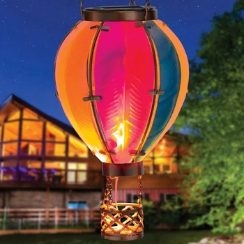 Слънчева светлина в балон с горещ въздух, слънчеви висящи лампи, външен слънчев фенер с играта на пламъка, водоустойчив за градината