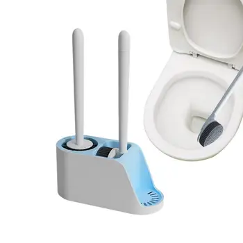 Четка за почистване на тоалетната чиния, на Силиконова четка за тоалетна С държач, за Многократна употреба, за да проверите за почистване на тоалетната чиния, на Силиконова четка за почистване на глави за