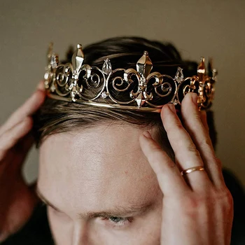 3X Royal King Crown За Мъже - Метални Корони И Диадеми За Принцове, Кръгли Шапки За рожден Ден, Средновековни Аксесоари (Злато)
