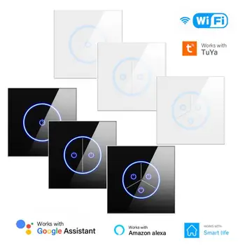 10A WIFI Sasha Smart Switch EU 1/2 /3Gang Ключа за лампата Алекса Google Home Гласово Управление Стъклен Панел Сензорен Ключ Smart Life