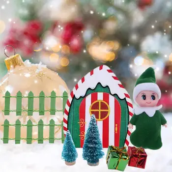 Празничен куклена къща, Странно Коледна Эльфийка, Страхотна украса врати, ограда, Празничен Миниатюрен куклена къща от чувствах плат за Коледа