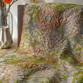 Врабче цветна Коприна, жакард релеф дизайнерски тъкани, изрязани цветя пищната пола пролет и лято САМ плат
