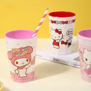 Детски меламиновые чаша Sanrio Kawaii Hello Kitty Kuromi, оригинални висококачествени чаши Ins, Мультяшные пластмасови красиви чаши за вода и мляко