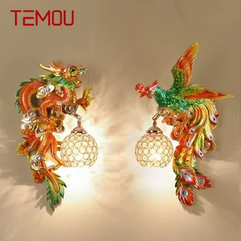 Модерен стенен лампа от смола TEMOU LED Creative Devise с дракон и Фениксом, стенни лампи, декорация за дома, хол, спалня