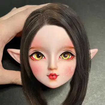 Нов стоп-моушън главата 1/3 с грим, стоп-моушън главата на Елфа За грим, стоп-моушън главата на момичето с 3D разноцветни очи